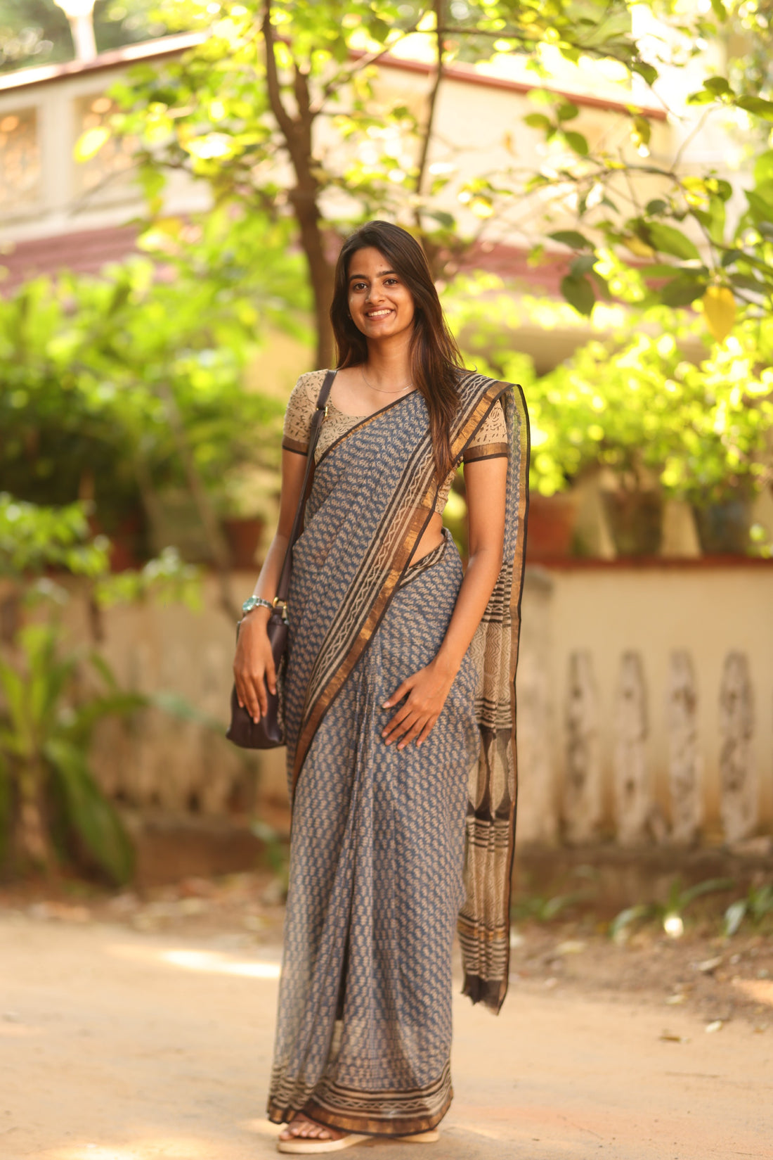 Kamali Kota Saree - Navy Blue and Black