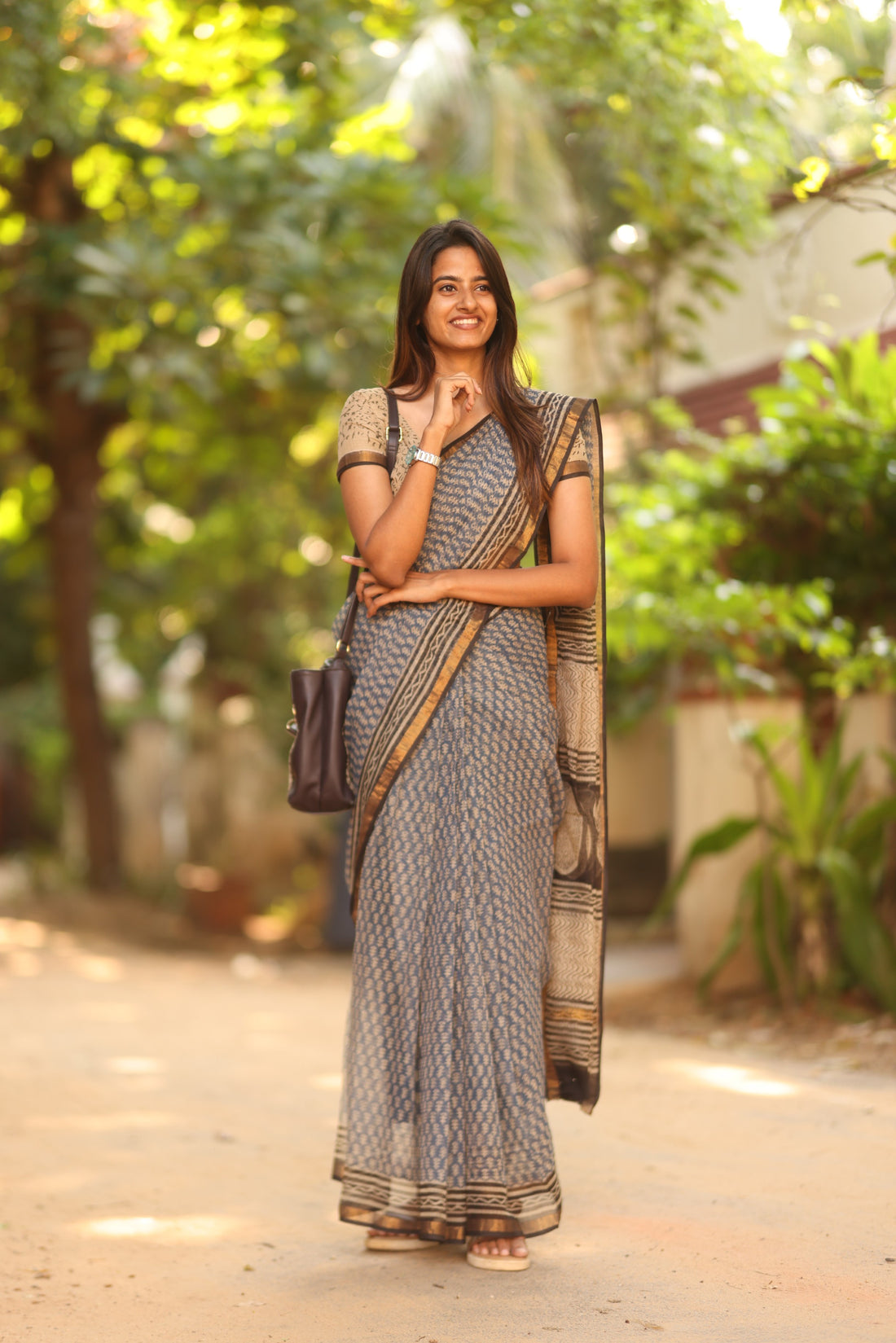 Kamali Kota Saree - Navy Blue and Black