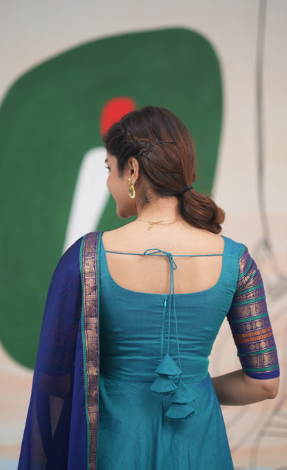 Teal Blue and Dark Blue Kolam Cotton Anarkali