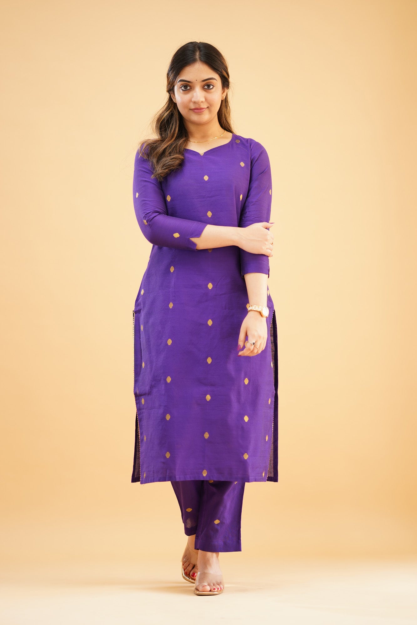 Purple Slub Cotton Silk Co-ord Set