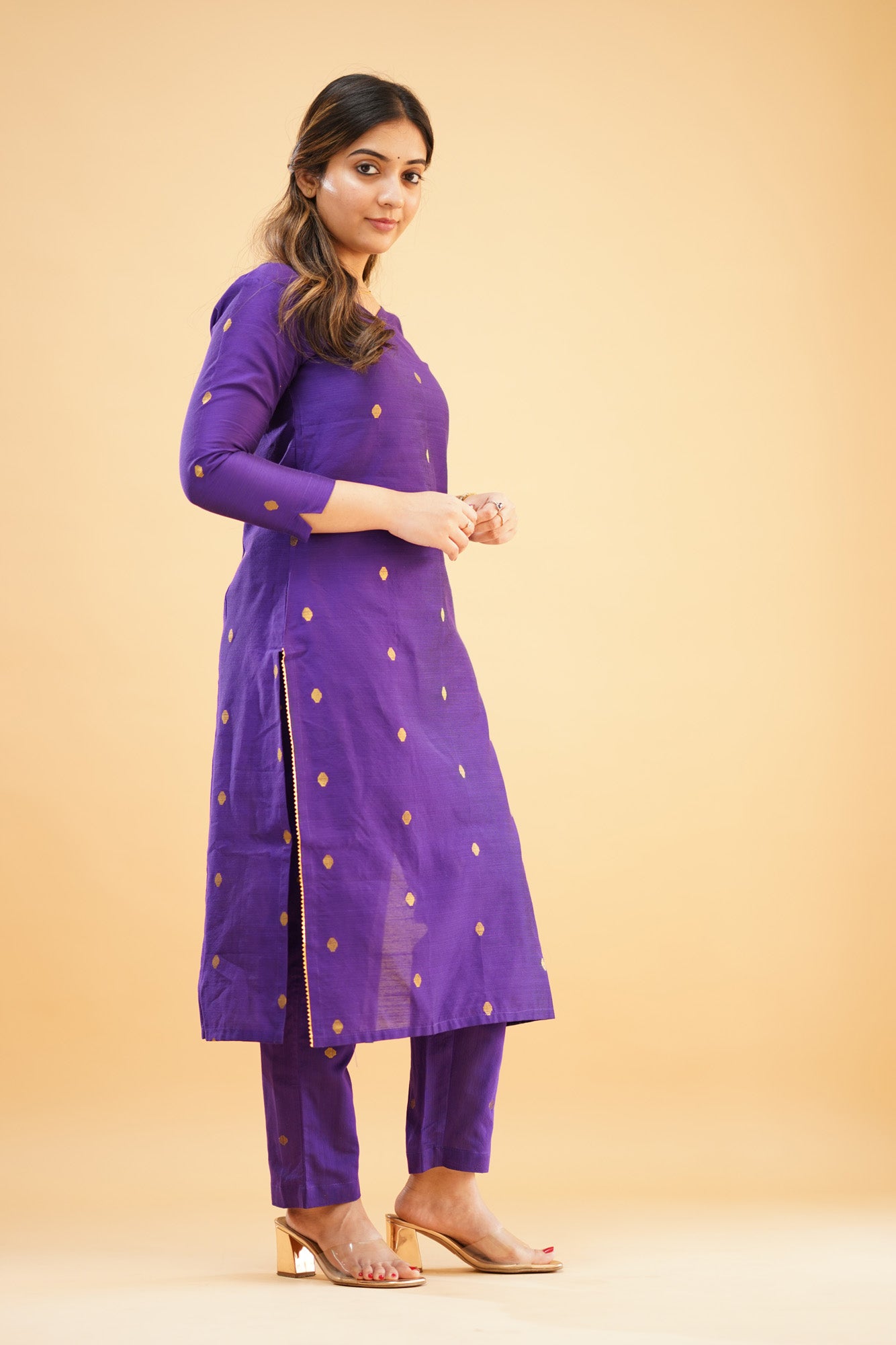 Purple Slub Cotton Silk Co-ord Set