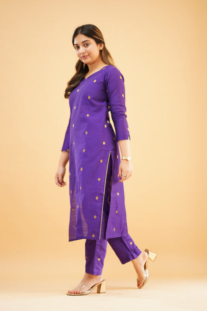 Purple Slub Cotton Silk Co-ord Set