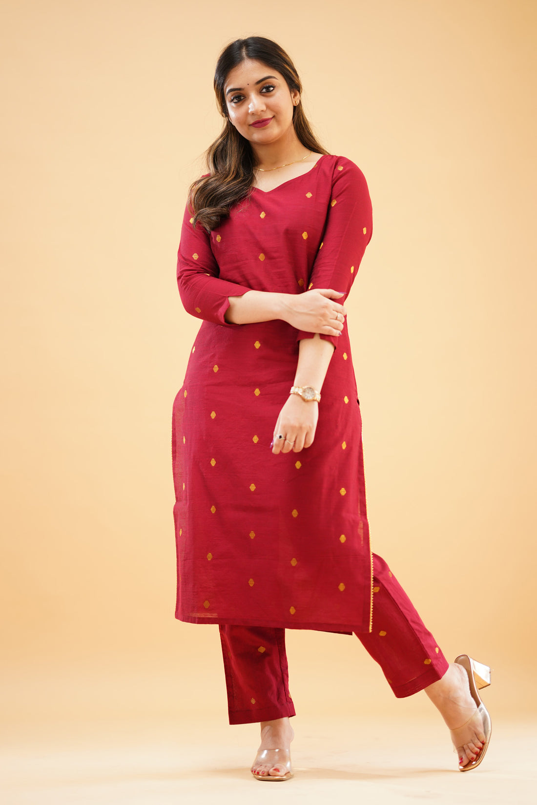 Maroon Slub Cotton Silk Co-ord Set