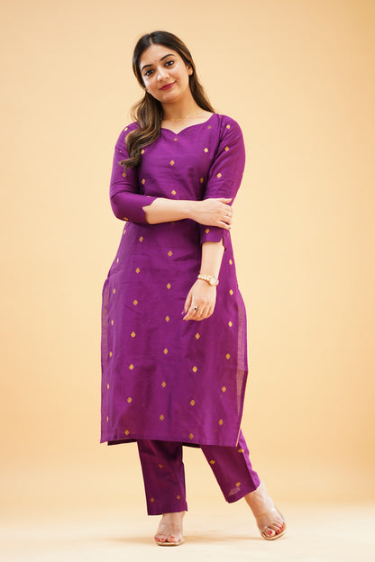 Violet Slub Cotton Silk Co-ord Set