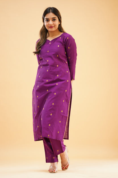 Violet Slub Cotton Silk Co-ord Set