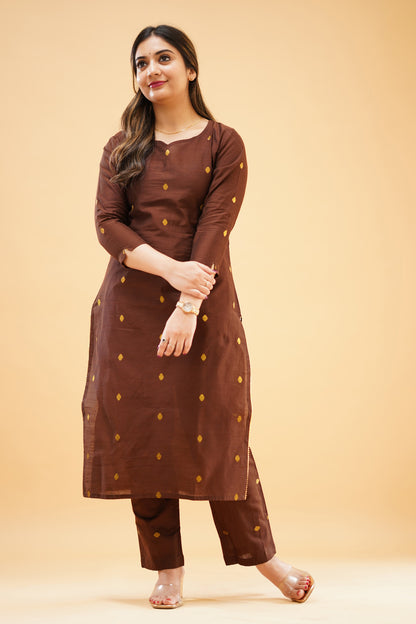 Dark Brown Slub Cotton Silk Co-ord Set