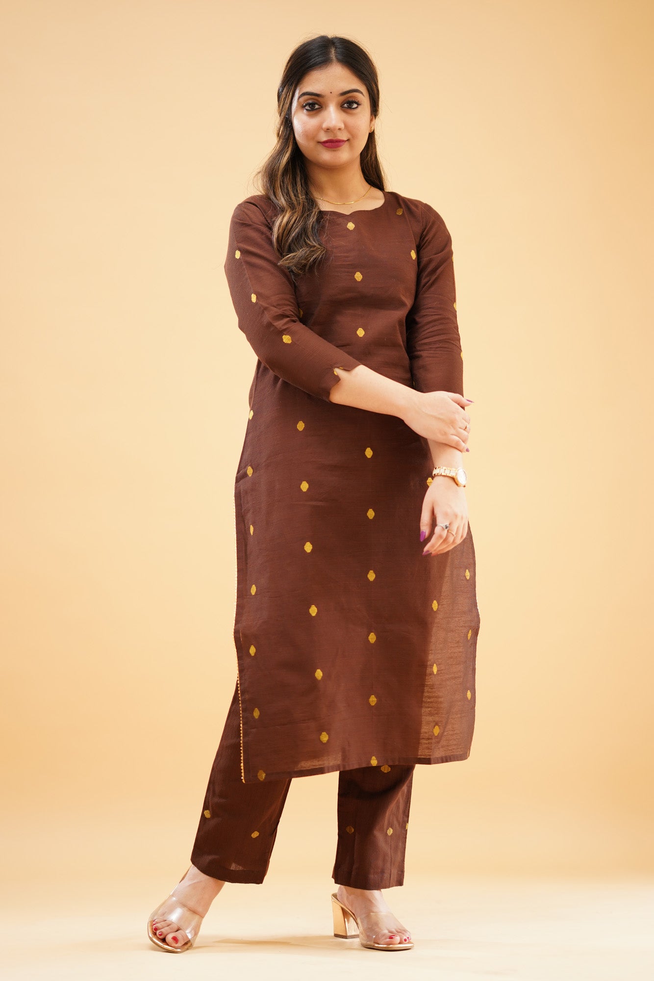 Dark Brown Slub Cotton Silk Co-ord Set