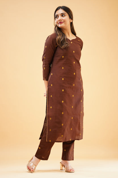 Dark Brown Slub Cotton Silk Co-ord Set