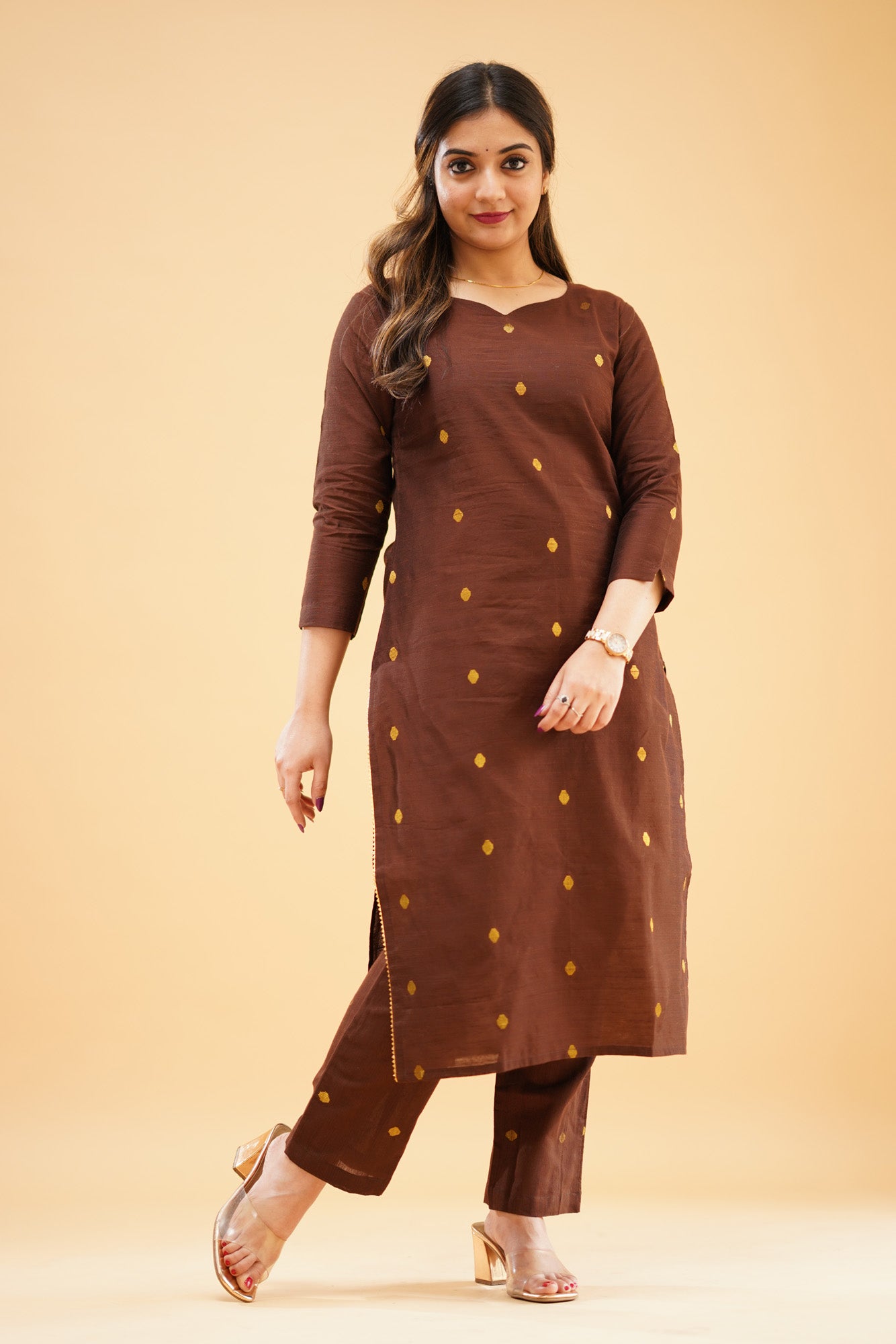 Dark Brown Slub Cotton Silk Co-ord Set