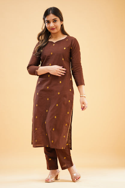 Dark Brown Slub Cotton Silk Co-ord Set