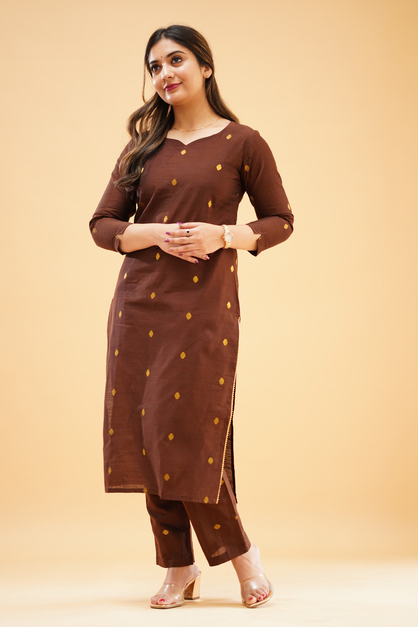 Dark Brown Slub Cotton Silk Co-ord Set