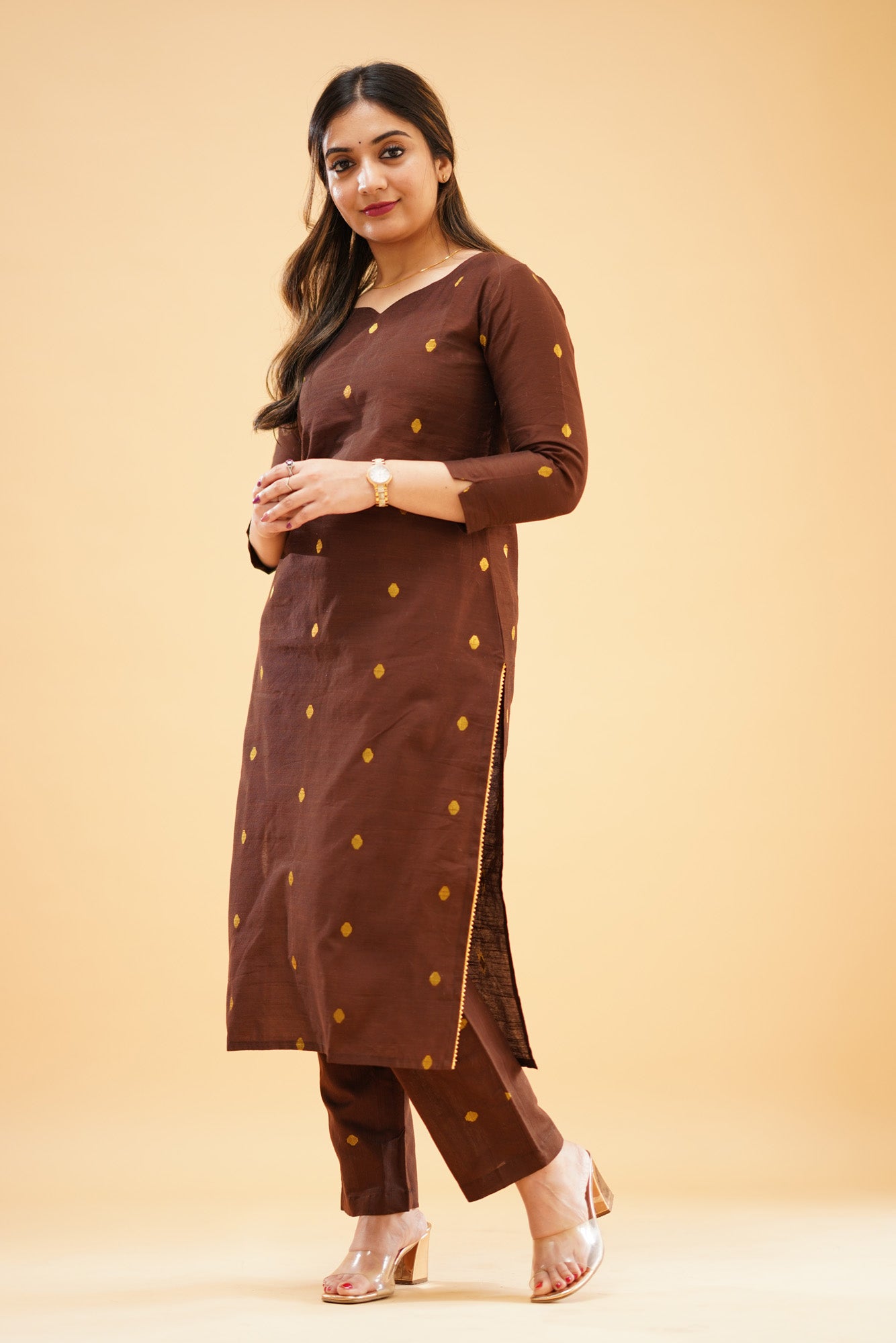 Dark Brown Slub Cotton Silk Co-ord Set