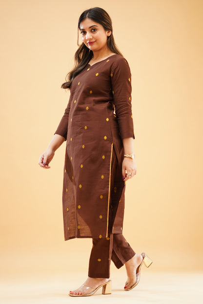 Dark Brown Slub Cotton Silk Co-ord Set