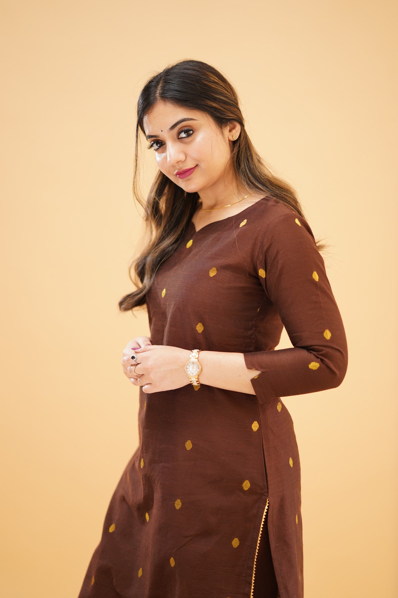 Dark Brown Slub Cotton Silk Co-ord Set