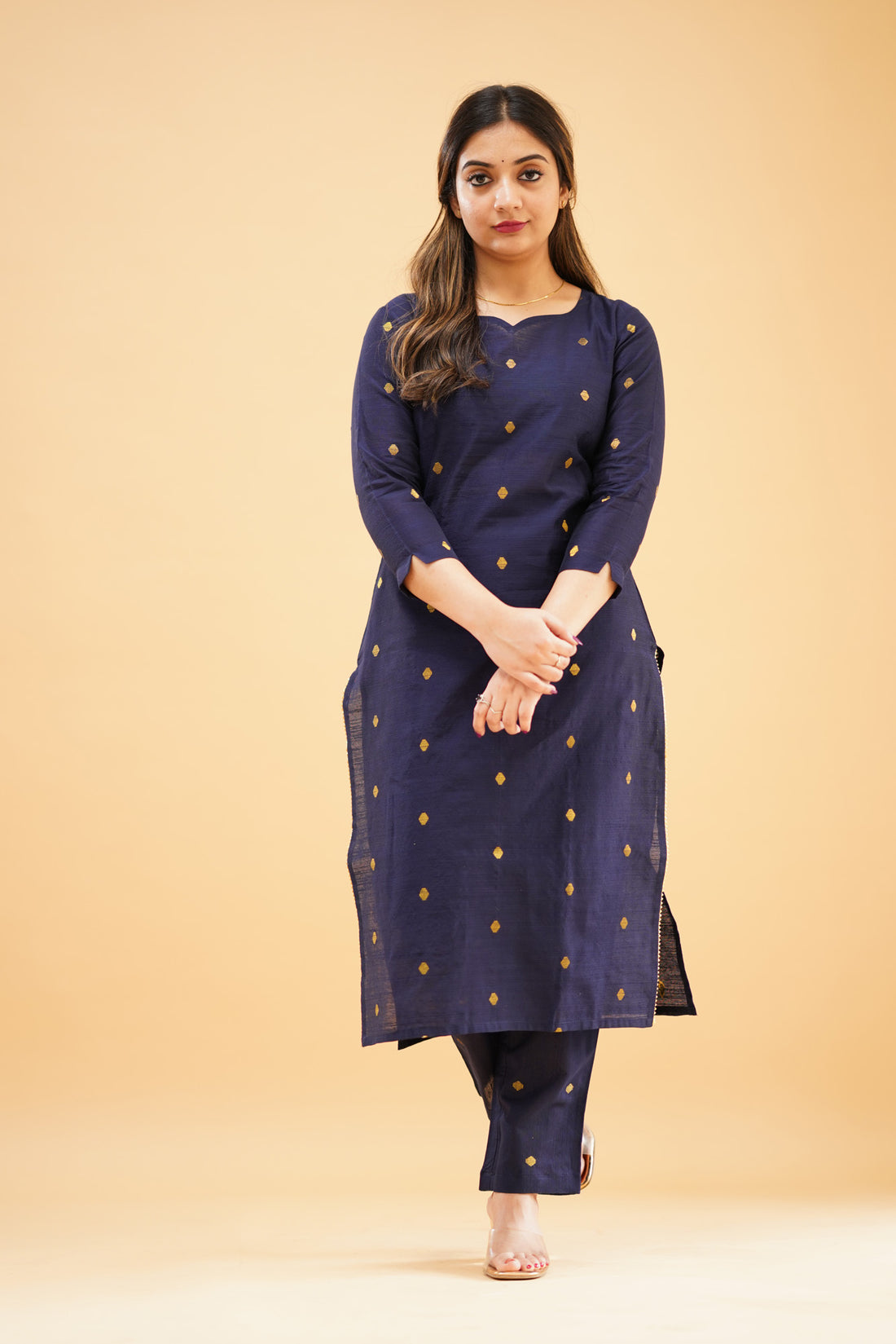 Navy Blue Slub Cotton Silk Co-Ord Set