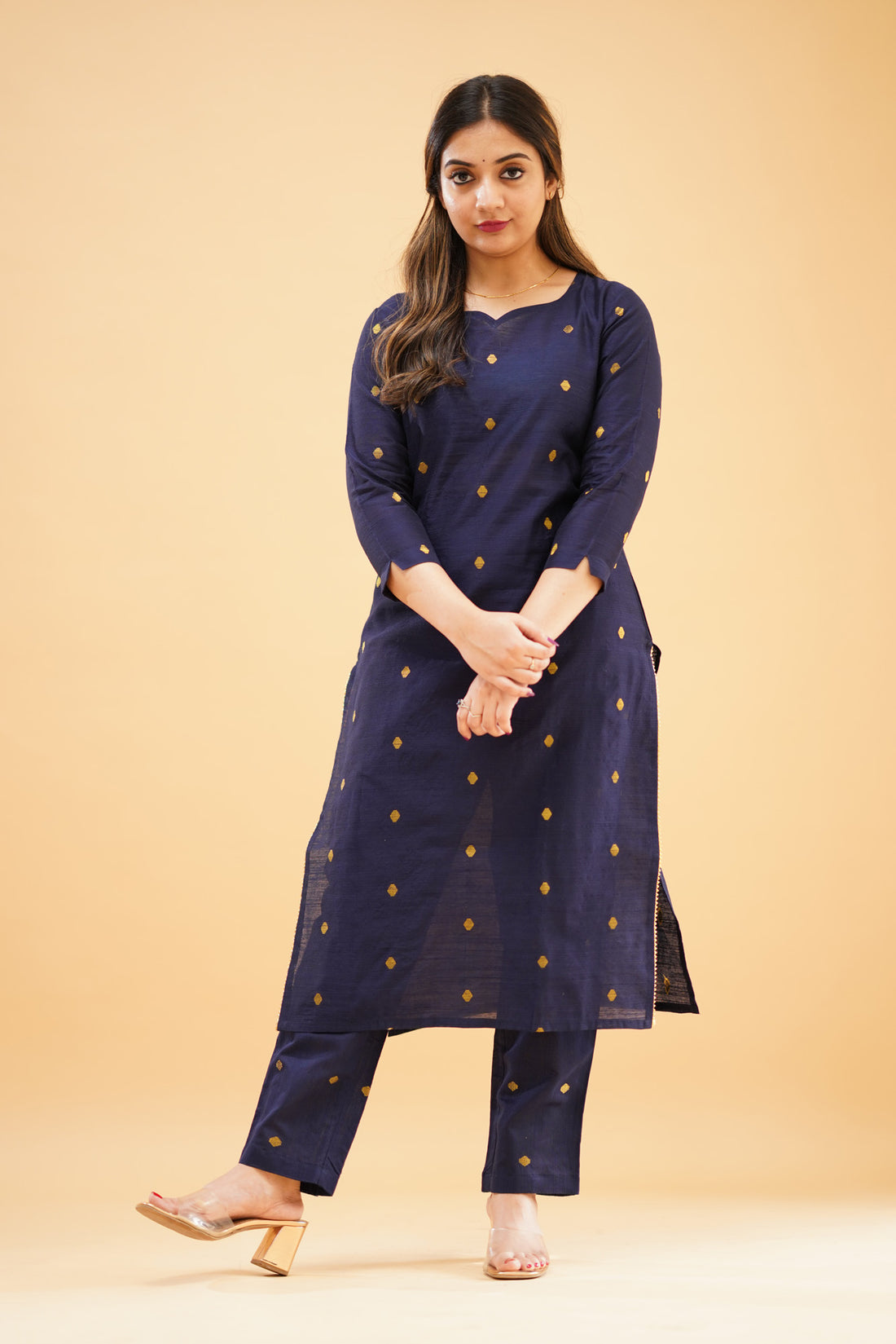 Navy Blue Slub Cotton Silk Co-Ord Set