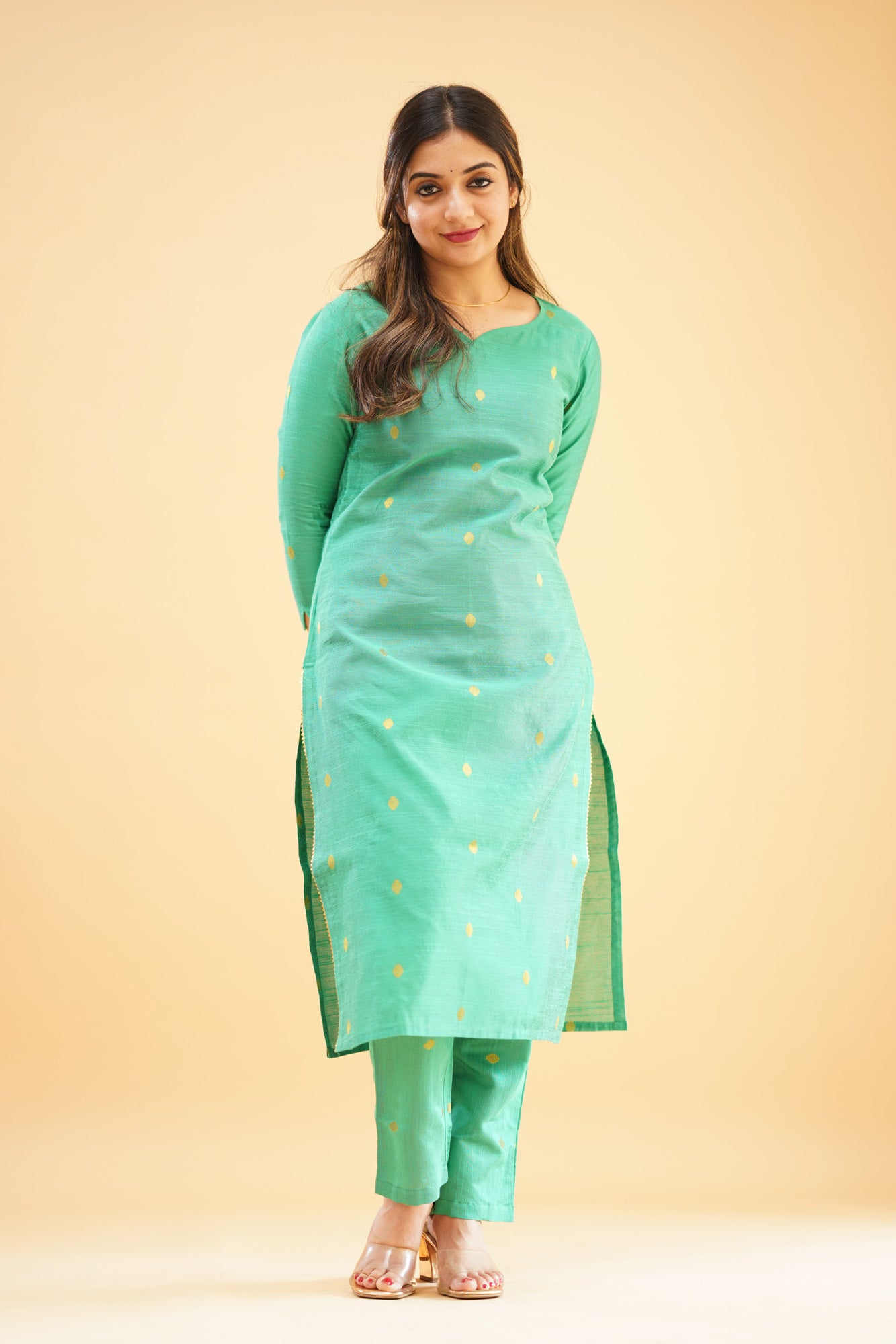 Teal Green Slub Cotton Silk Co-ord Set