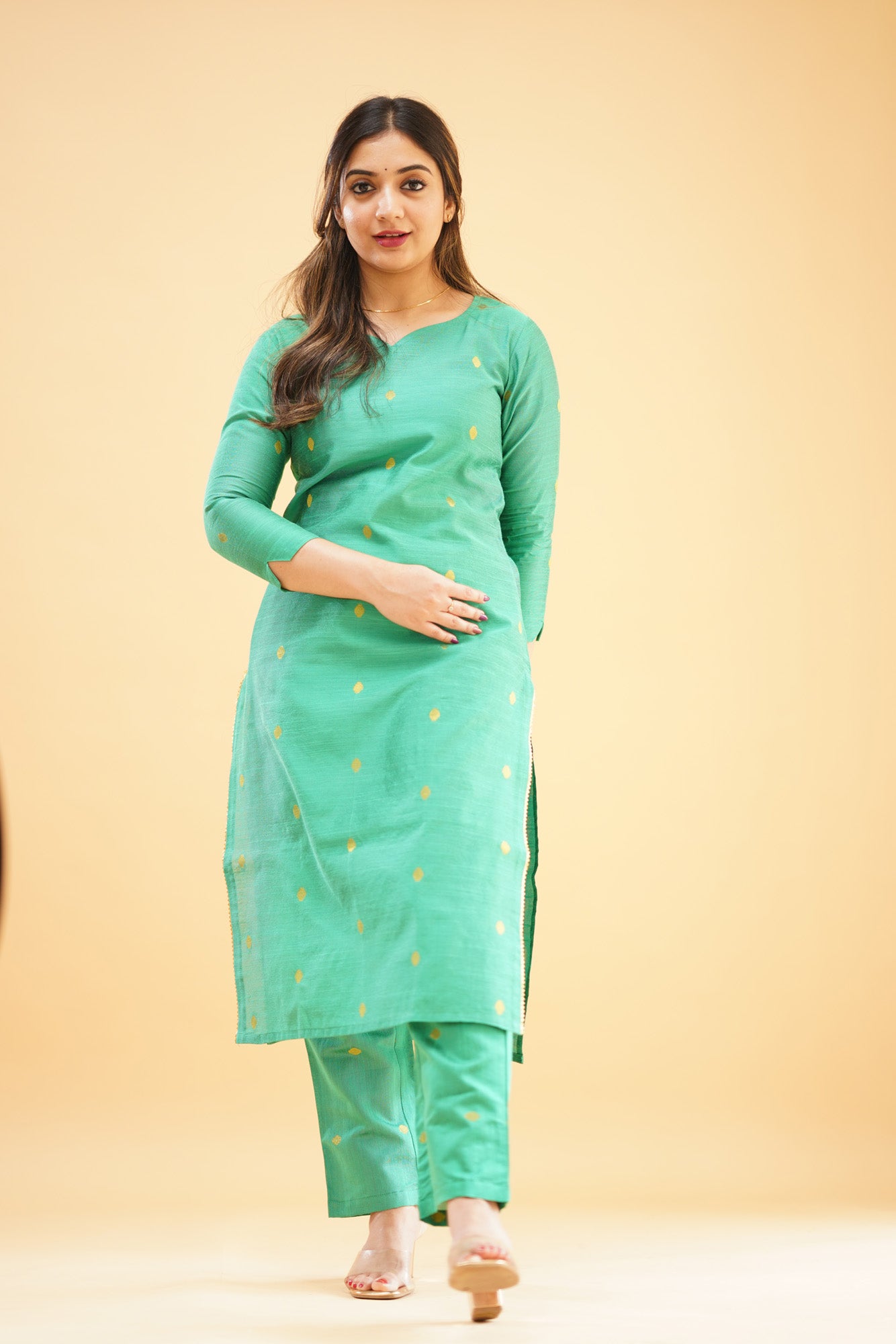 Teal Green Slub Cotton Silk Co-ord Set