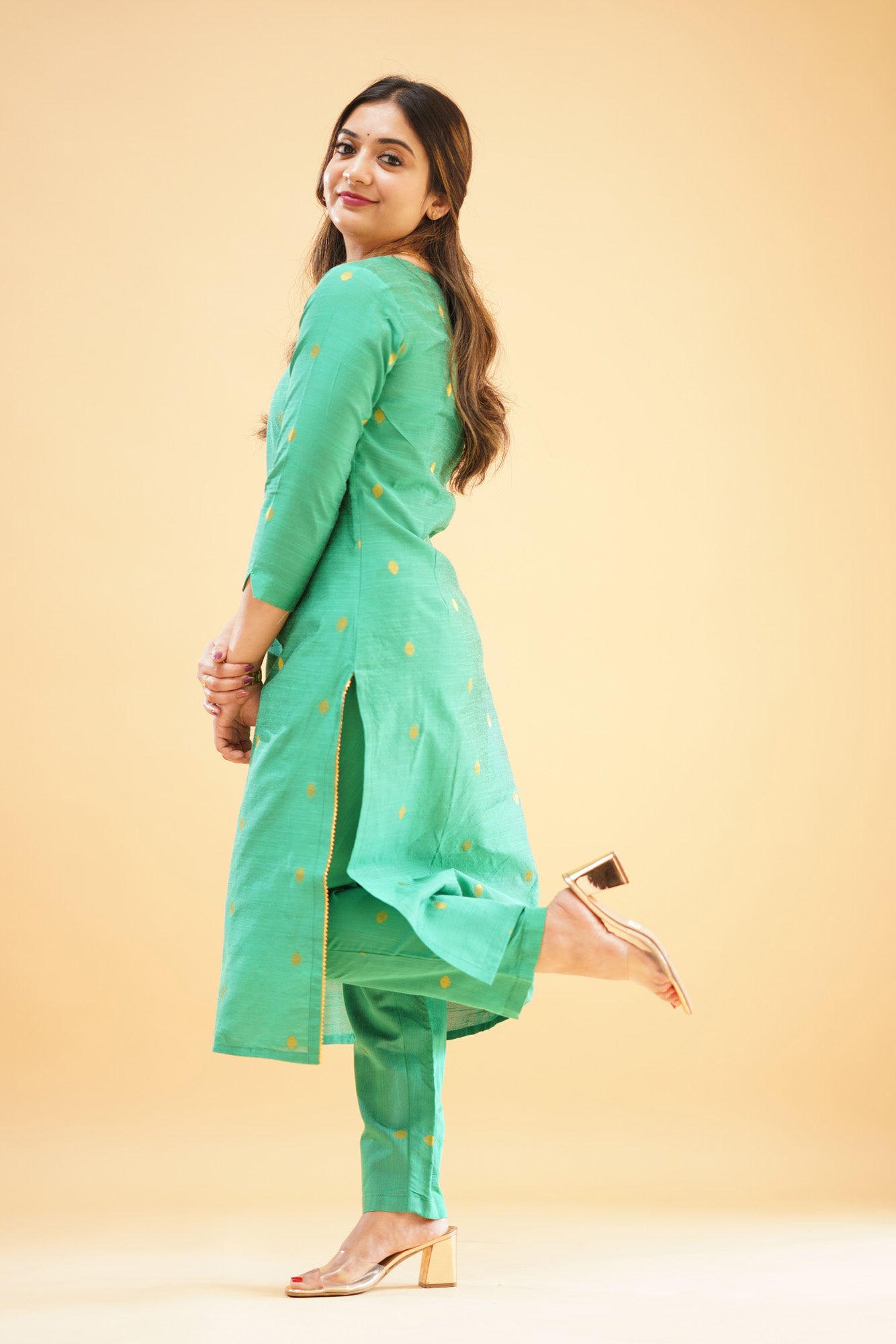 Teal Green Slub Cotton Silk Co-ord Set