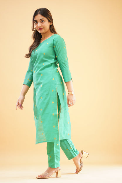 Teal Green Slub Cotton Silk Co-ord Set