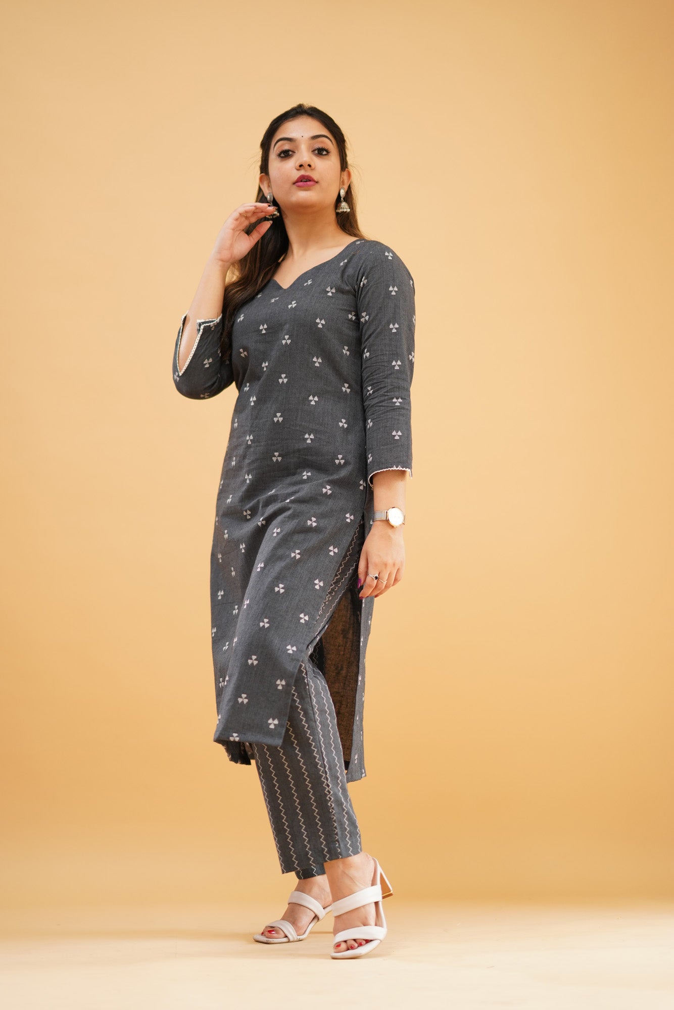 Dark Ash Handloom Cotton Co-ord Set