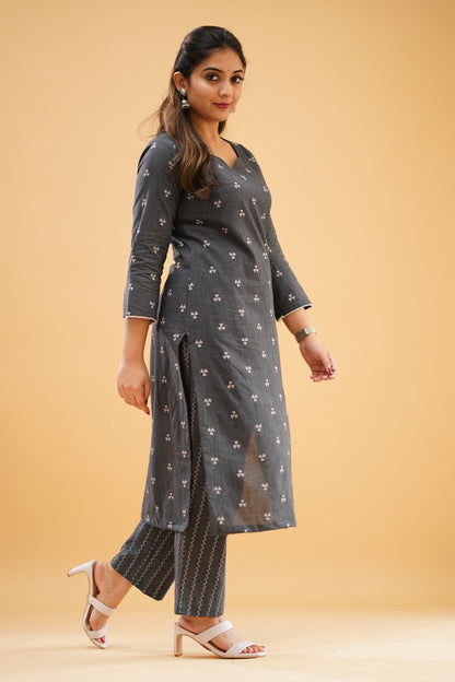 Dark Ash Handloom Cotton Co-ord Set