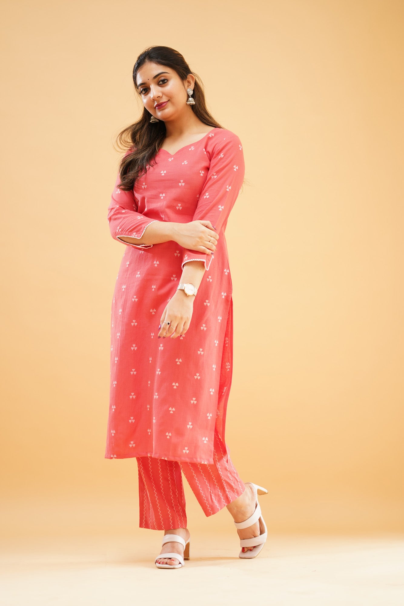 Peachish Pink Handloom Cotton Co-ord Set