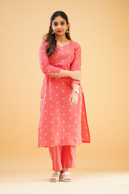 Peachish Pink Handloom Cotton Co-ord Set