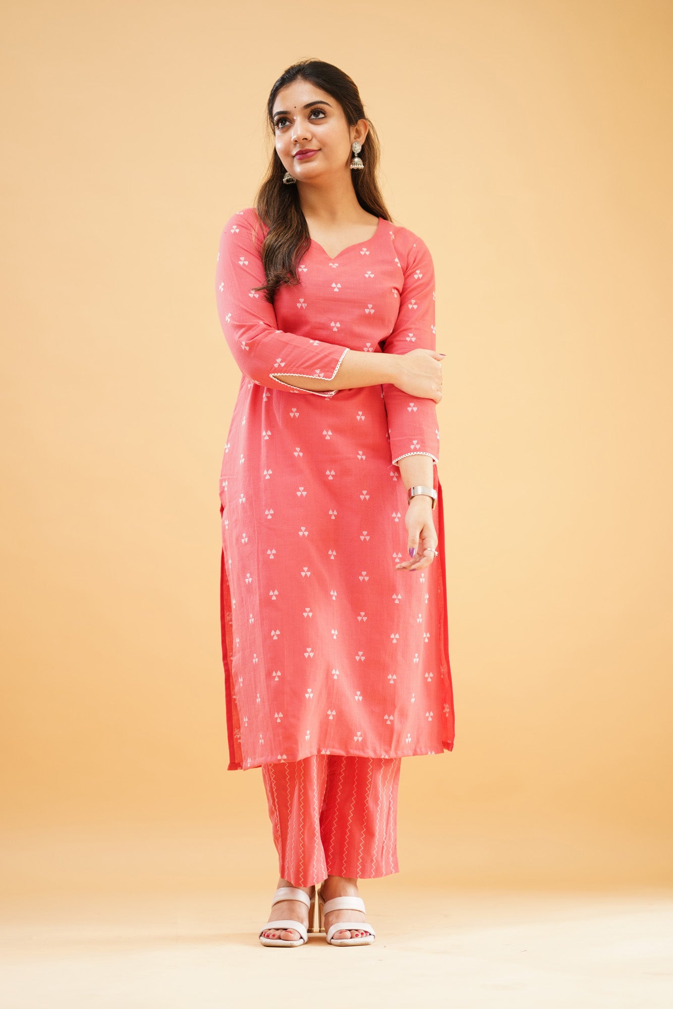 Peachish Pink Handloom Cotton Co-ord Set