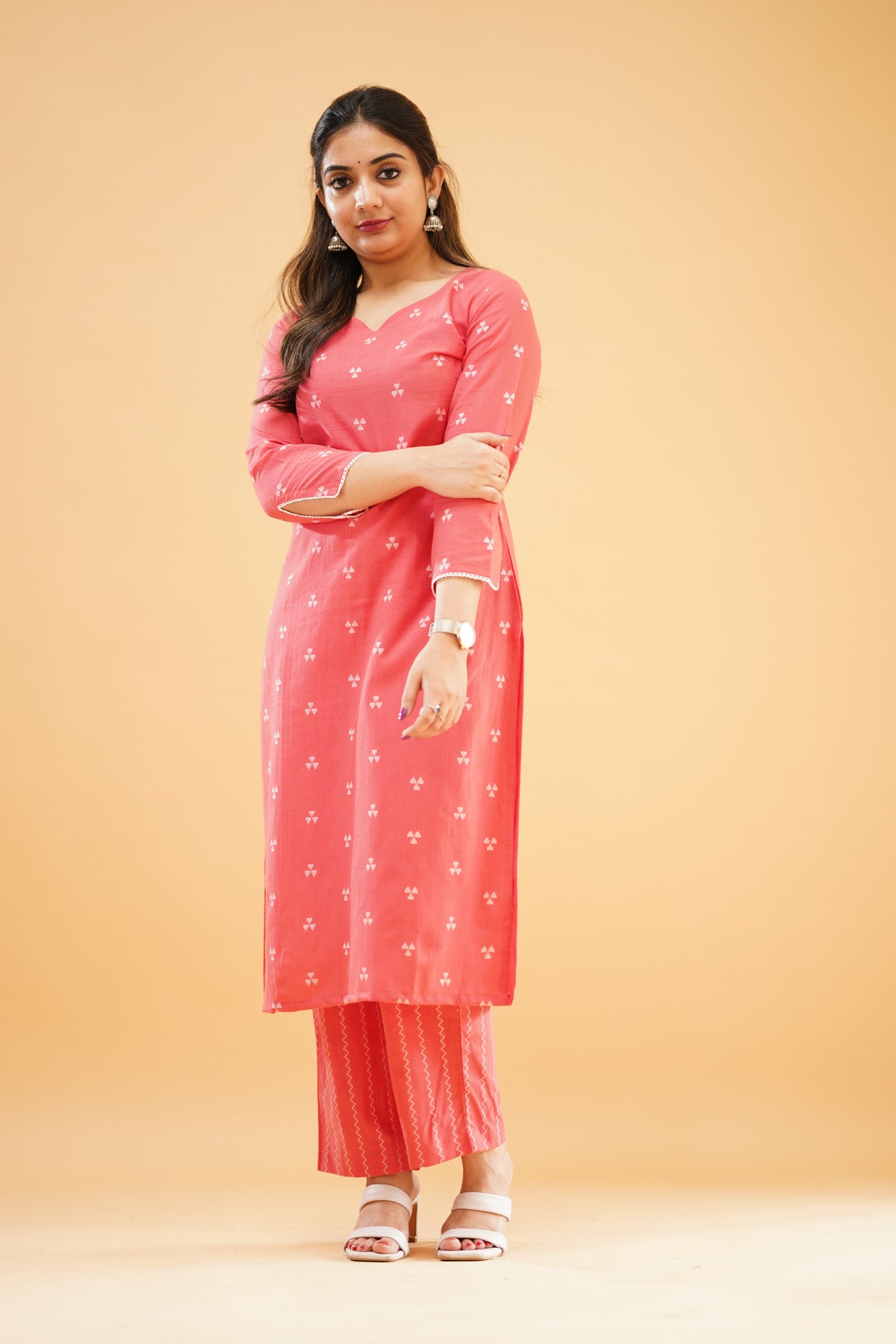 Peachish Pink Handloom Cotton Co-ord Set