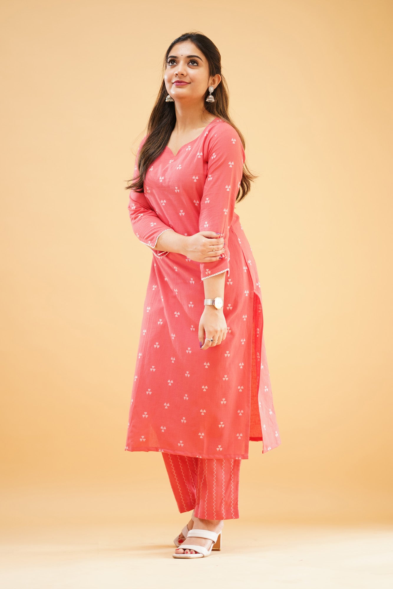 Peachish Pink Handloom Cotton Co-ord Set