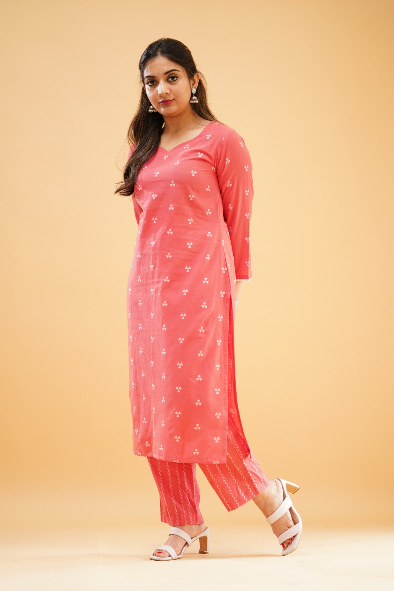 Peachish Pink Handloom Cotton Co-ord Set