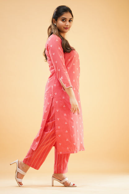 Peachish Pink Handloom Cotton Co-ord Set