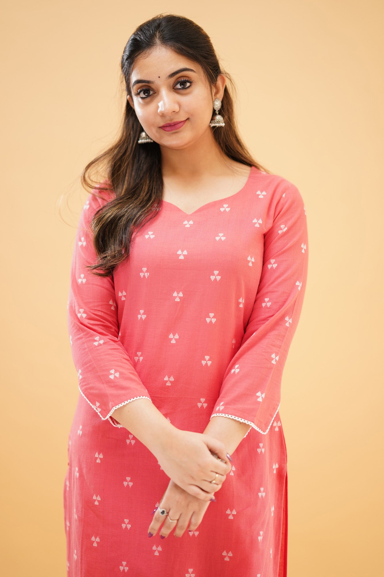 Peachish Pink Handloom Cotton Co-ord Set