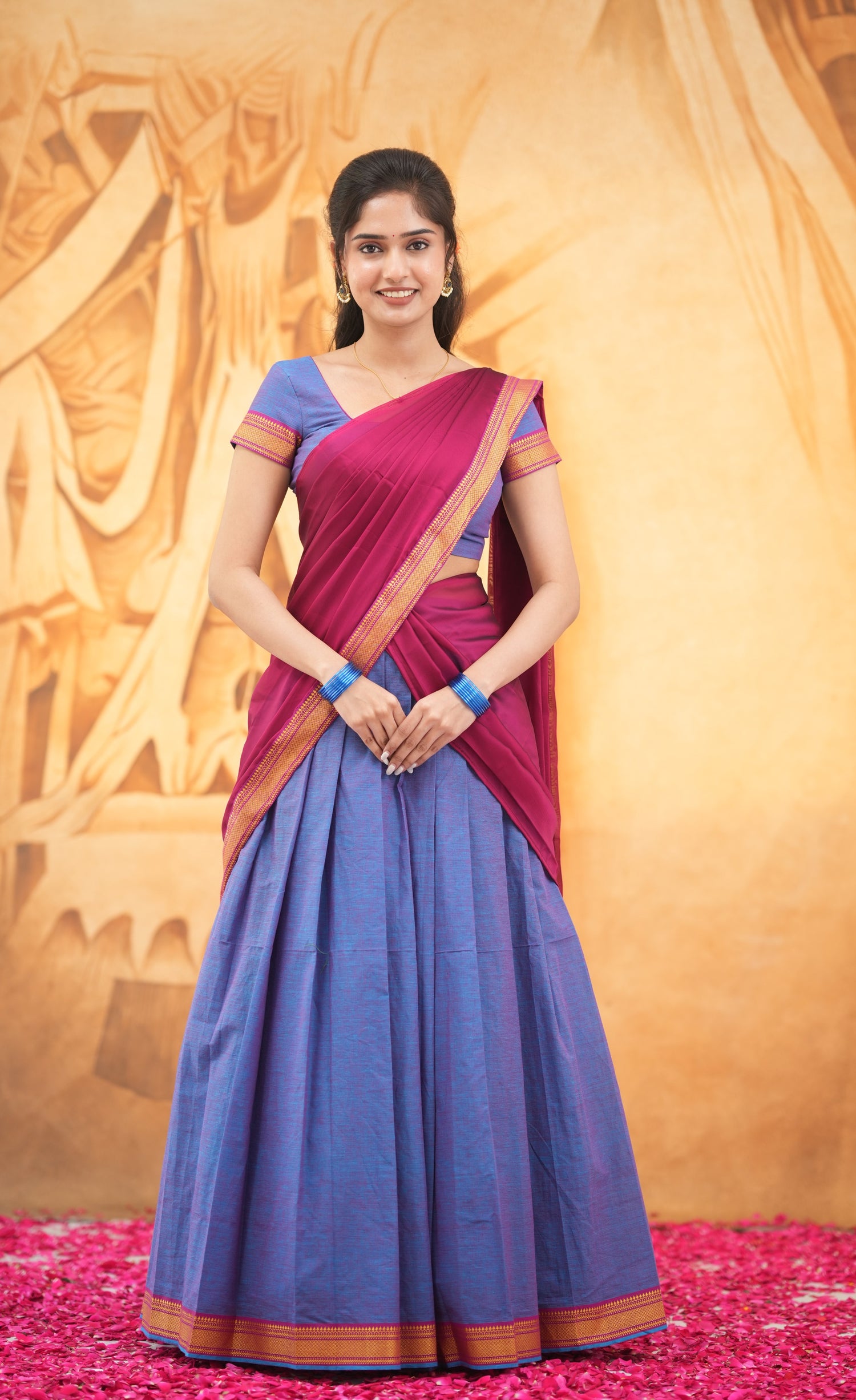 Savarna - Purple and Dark Magenta Cotton Halfsaree