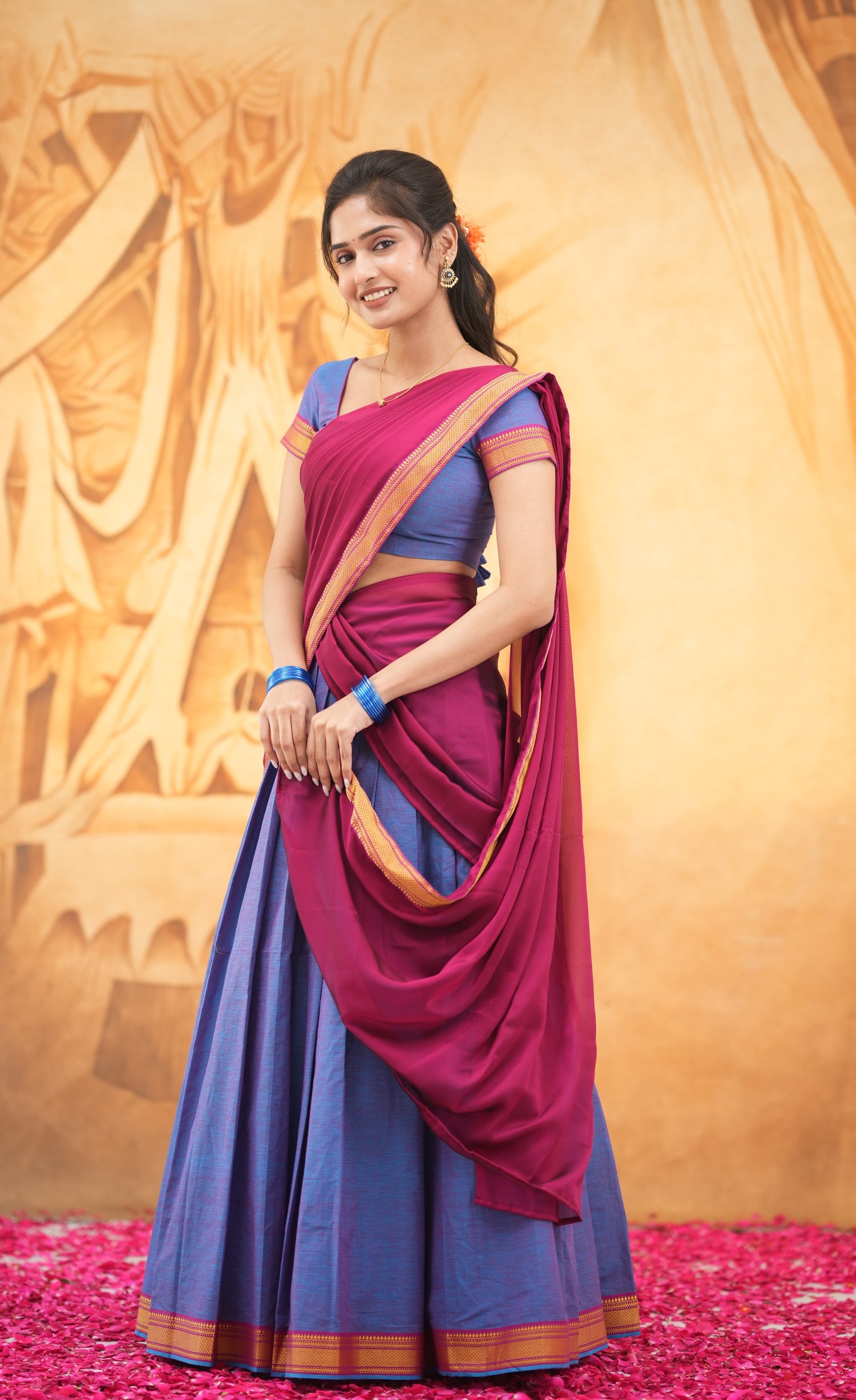 Savarna - Purple and Dark Magenta Cotton Halfsaree