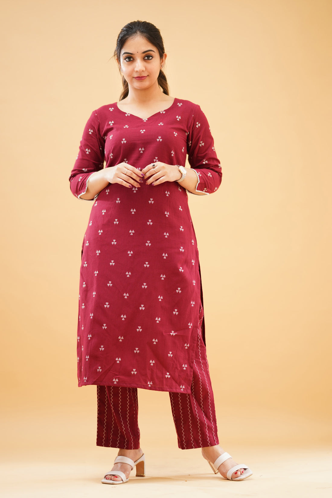 Maroon Handloom Cotton Co-ord Set
