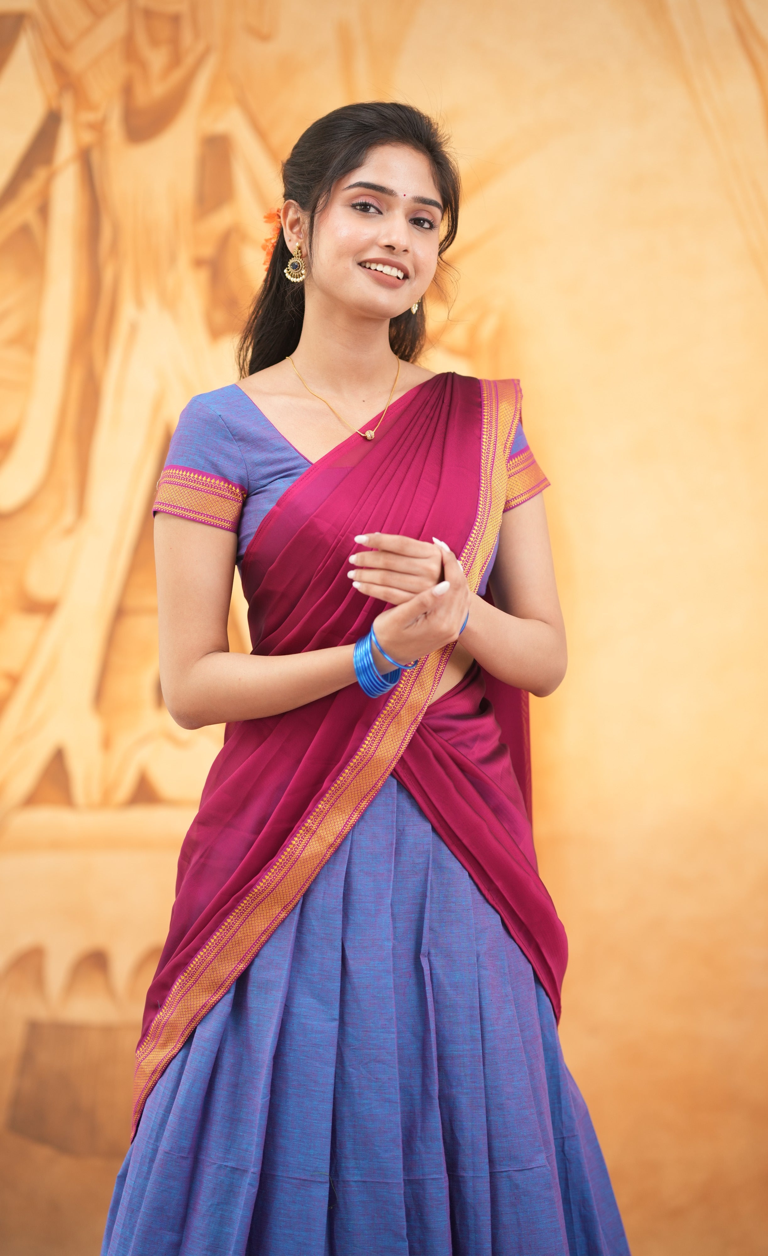 Savarna - Purple and Dark Magenta Cotton Halfsaree