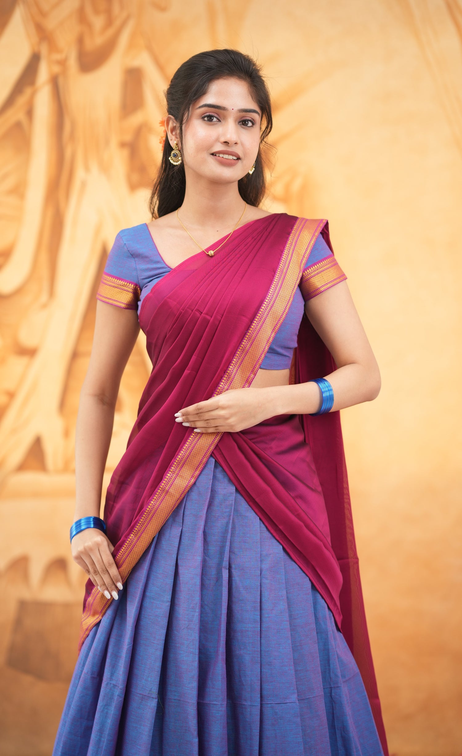 Savarna - Purple and Dark Magenta Cotton Halfsaree