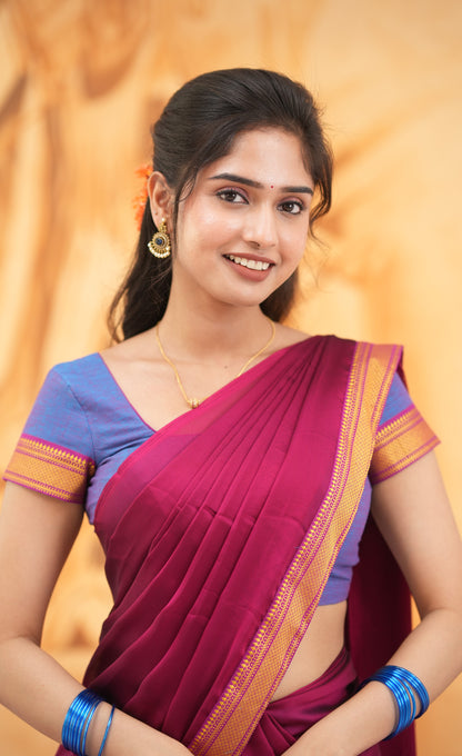 Savarna - Purple and Dark Magenta Cotton Halfsaree