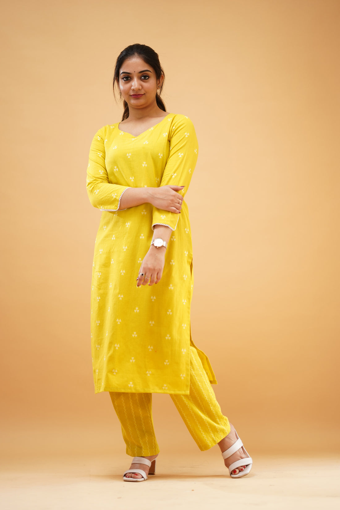 Greenish Yellow Handloom Cotton Co-ord Set