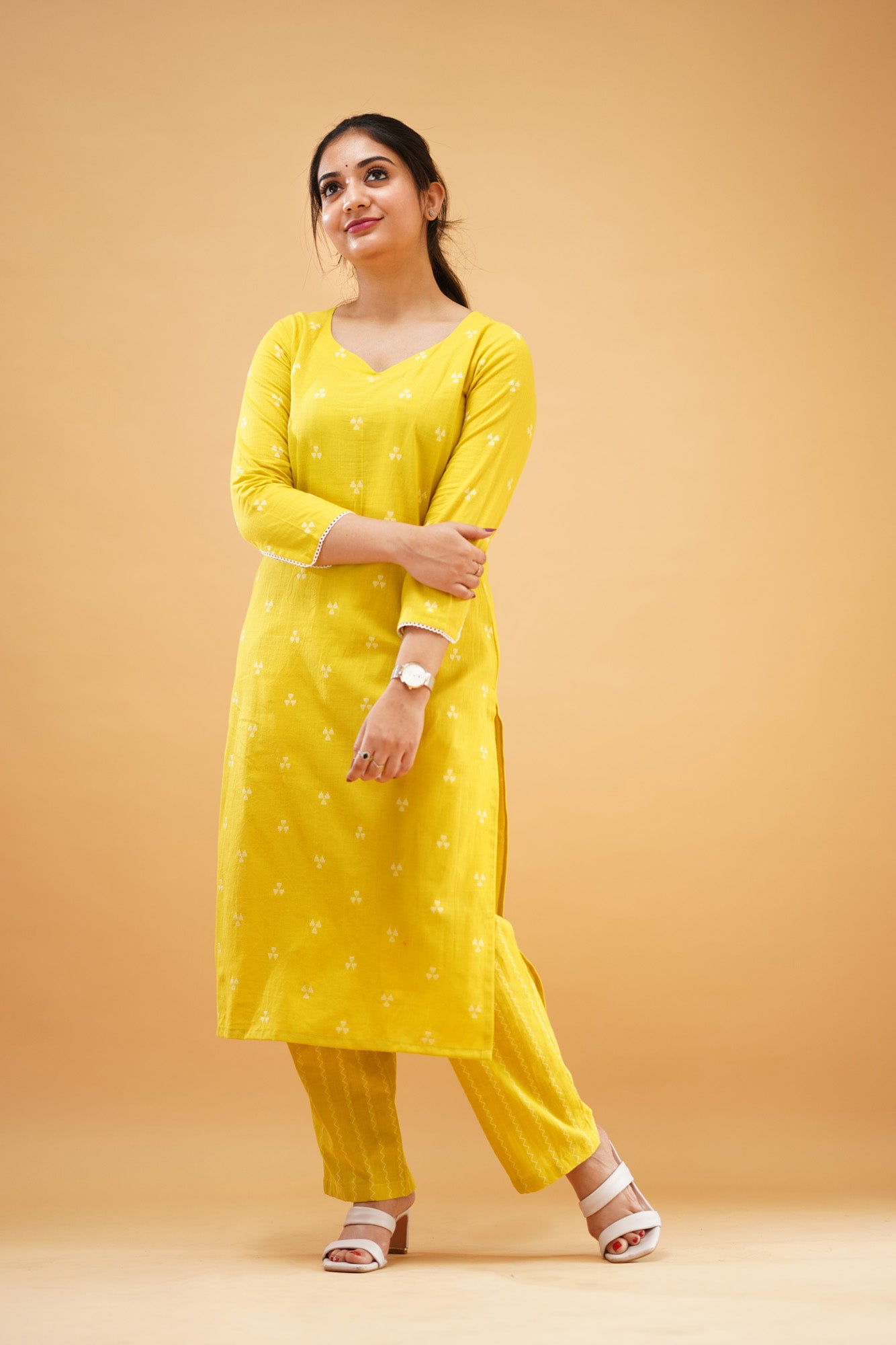 Greenish Yellow Handloom Cotton Co-ord Set