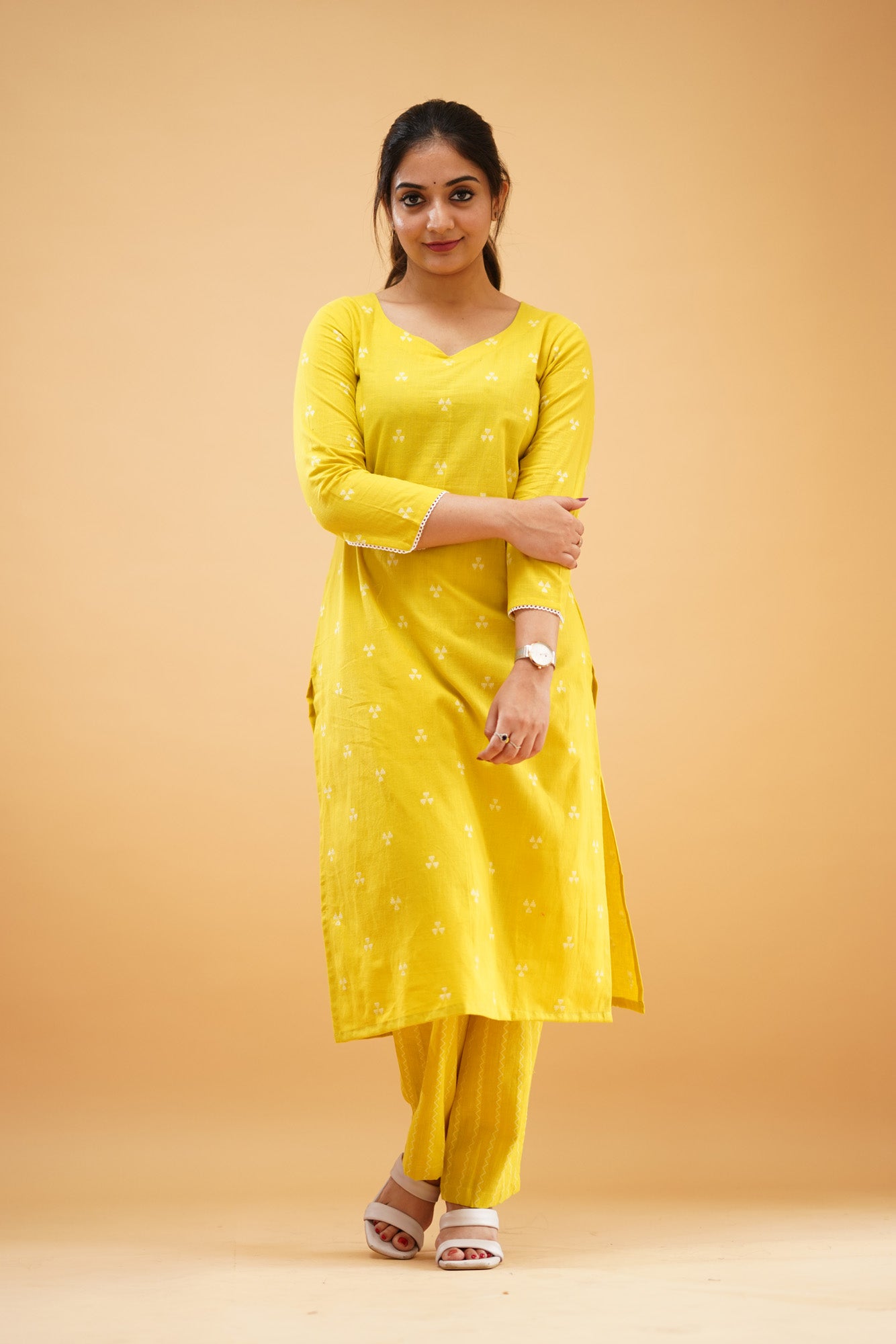 Greenish Yellow Handloom Cotton Co-ord Set