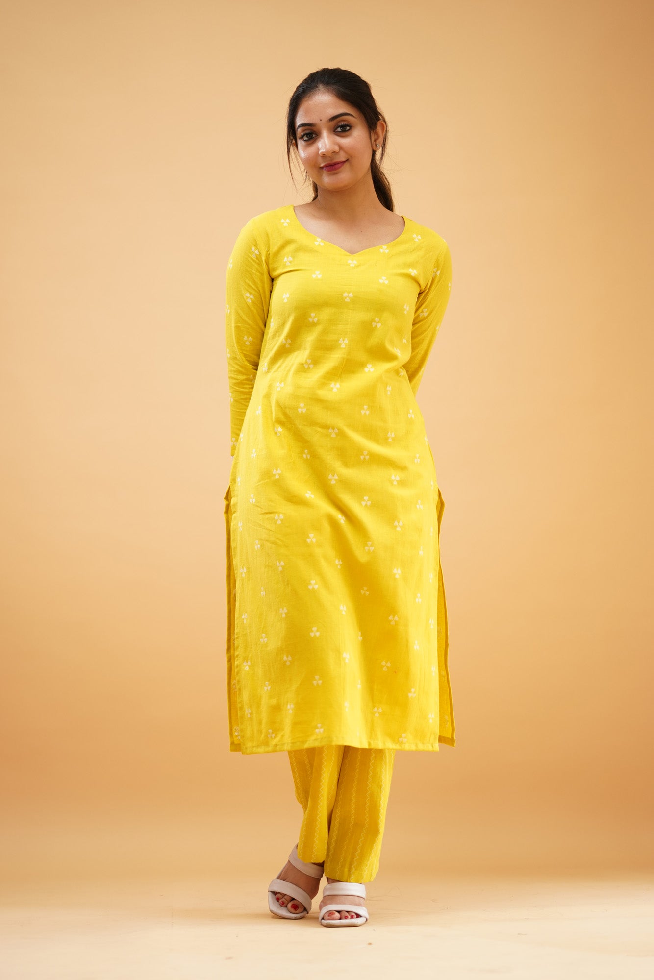 Greenish Yellow Handloom Cotton Co-ord Set