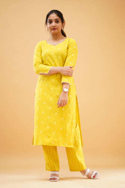 Greenish Yellow Handloom Cotton Co-ord Set