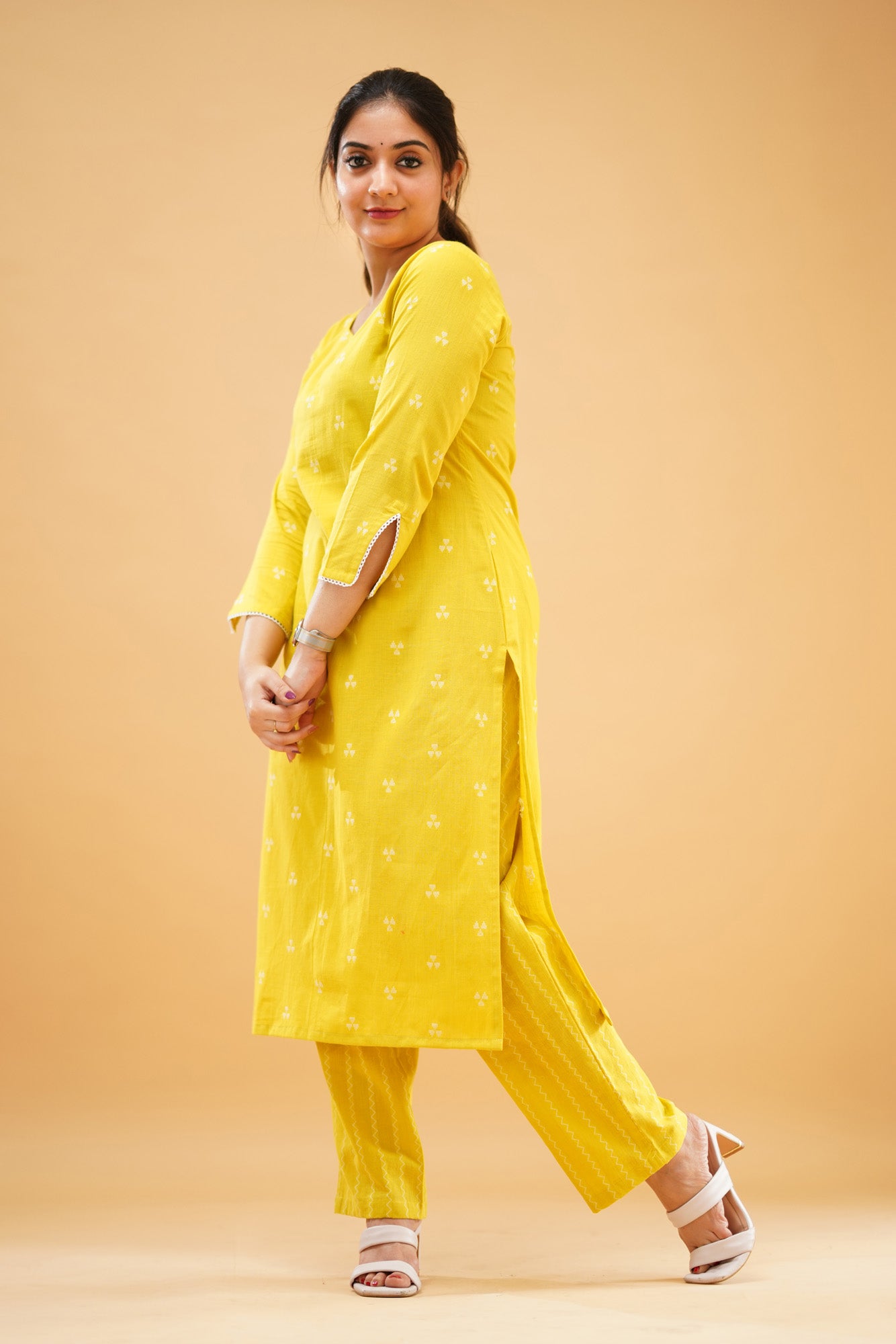 Greenish Yellow Handloom Cotton Co-ord Set