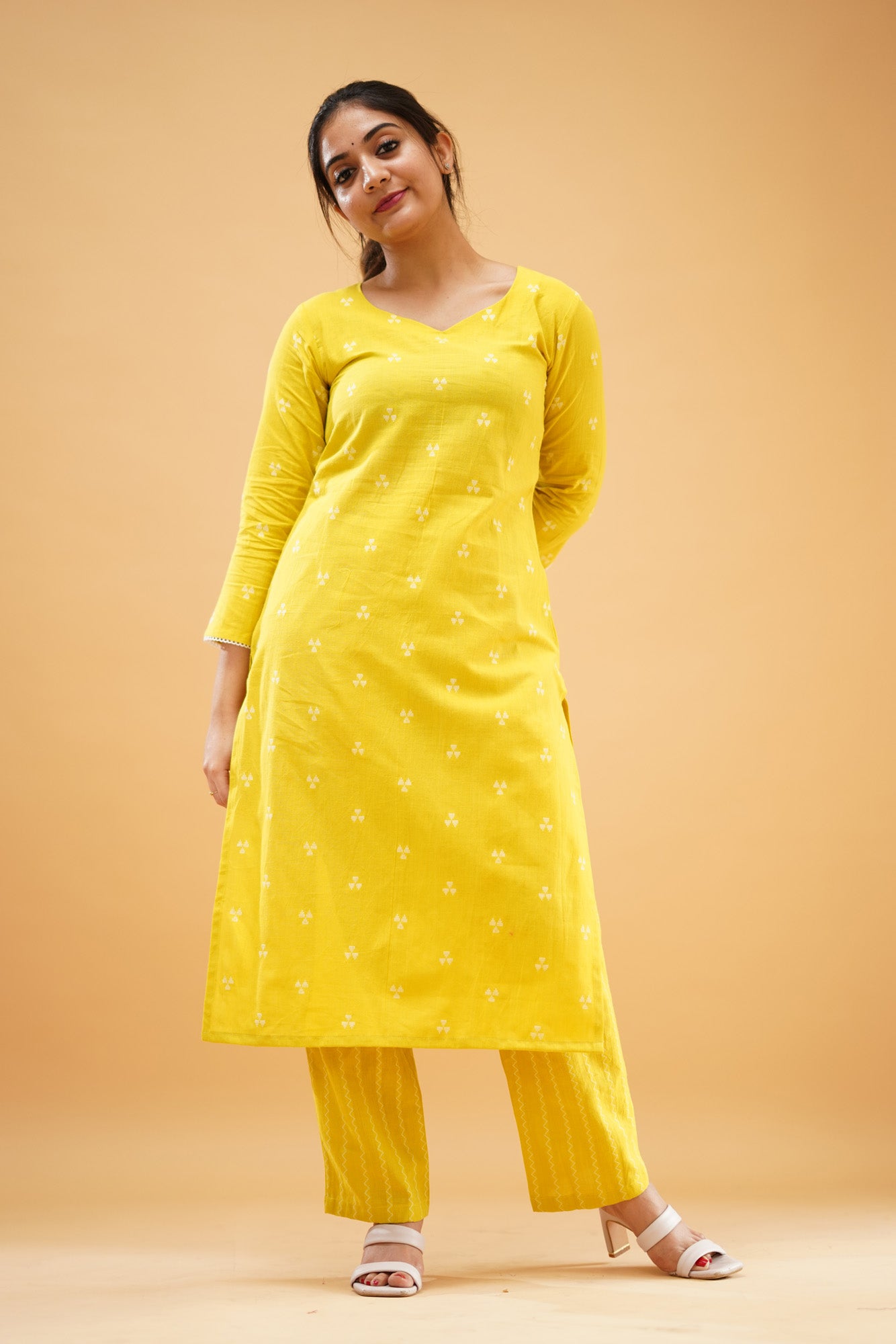 Greenish Yellow Handloom Cotton Co-ord Set