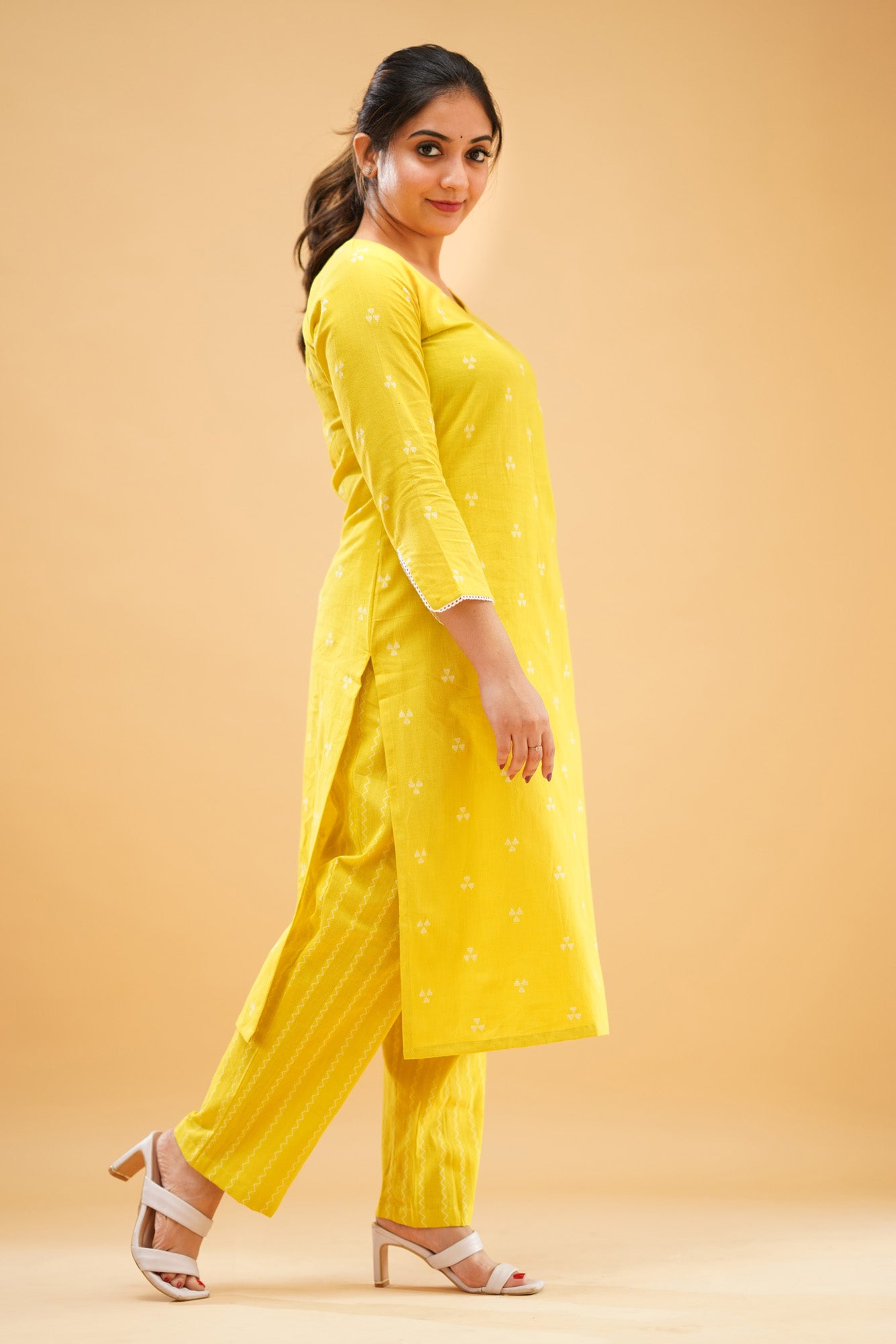 Greenish Yellow Handloom Cotton Co-ord Set