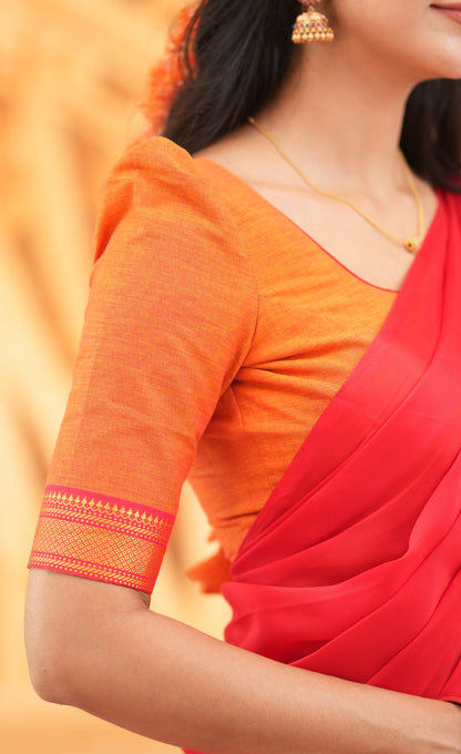 Savarna - Orange and Red Cotton Halfsaree