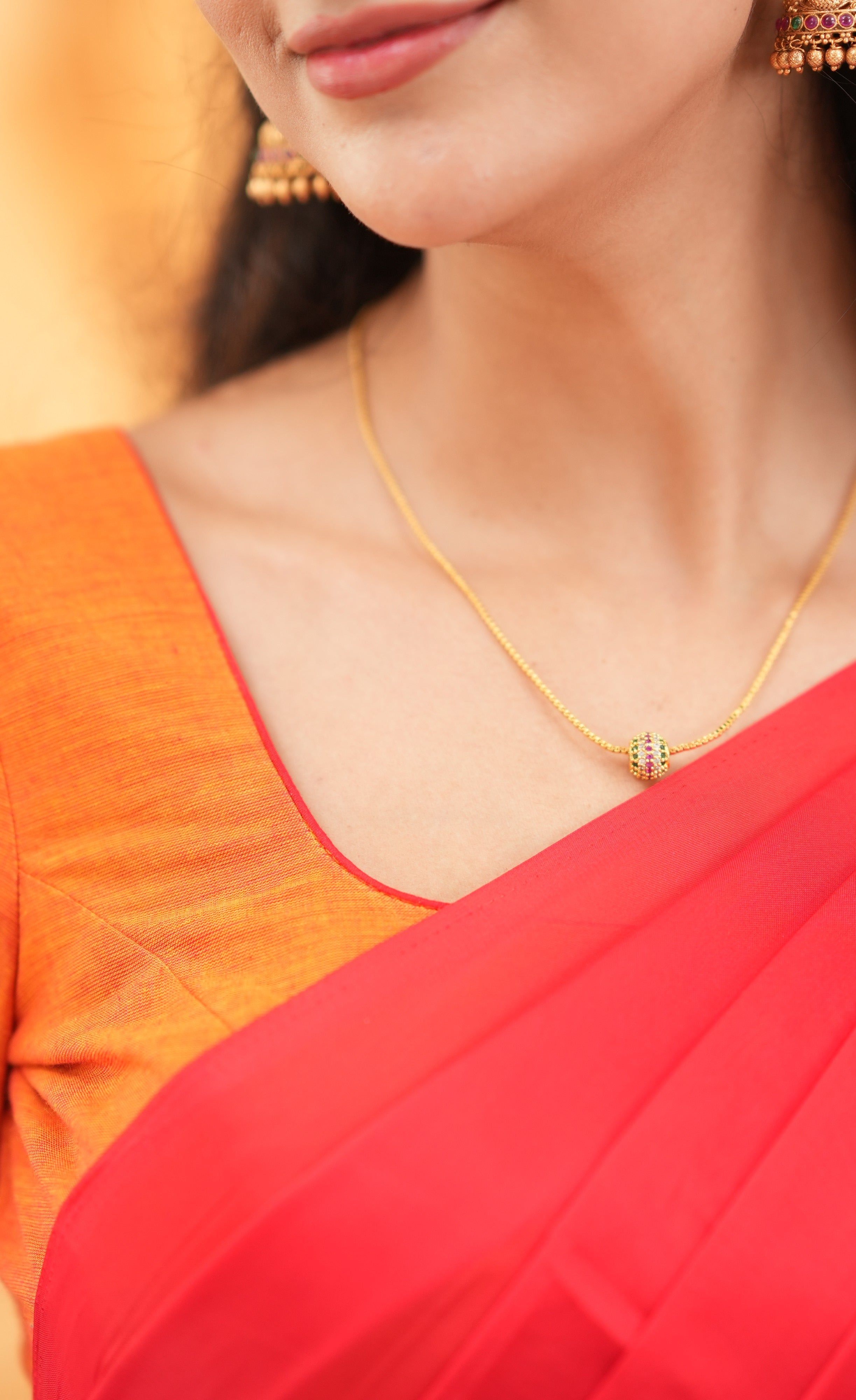 Savarna - Orange and Red Cotton Halfsaree